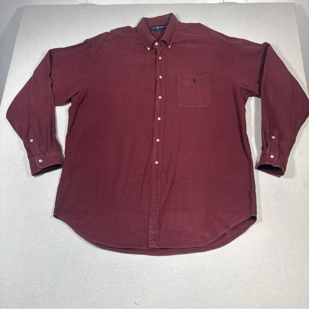 90s VTG Polo Ralph Lauren Long Sleeve Button Up Red Mens 2XL Blue Pony Heavy Red